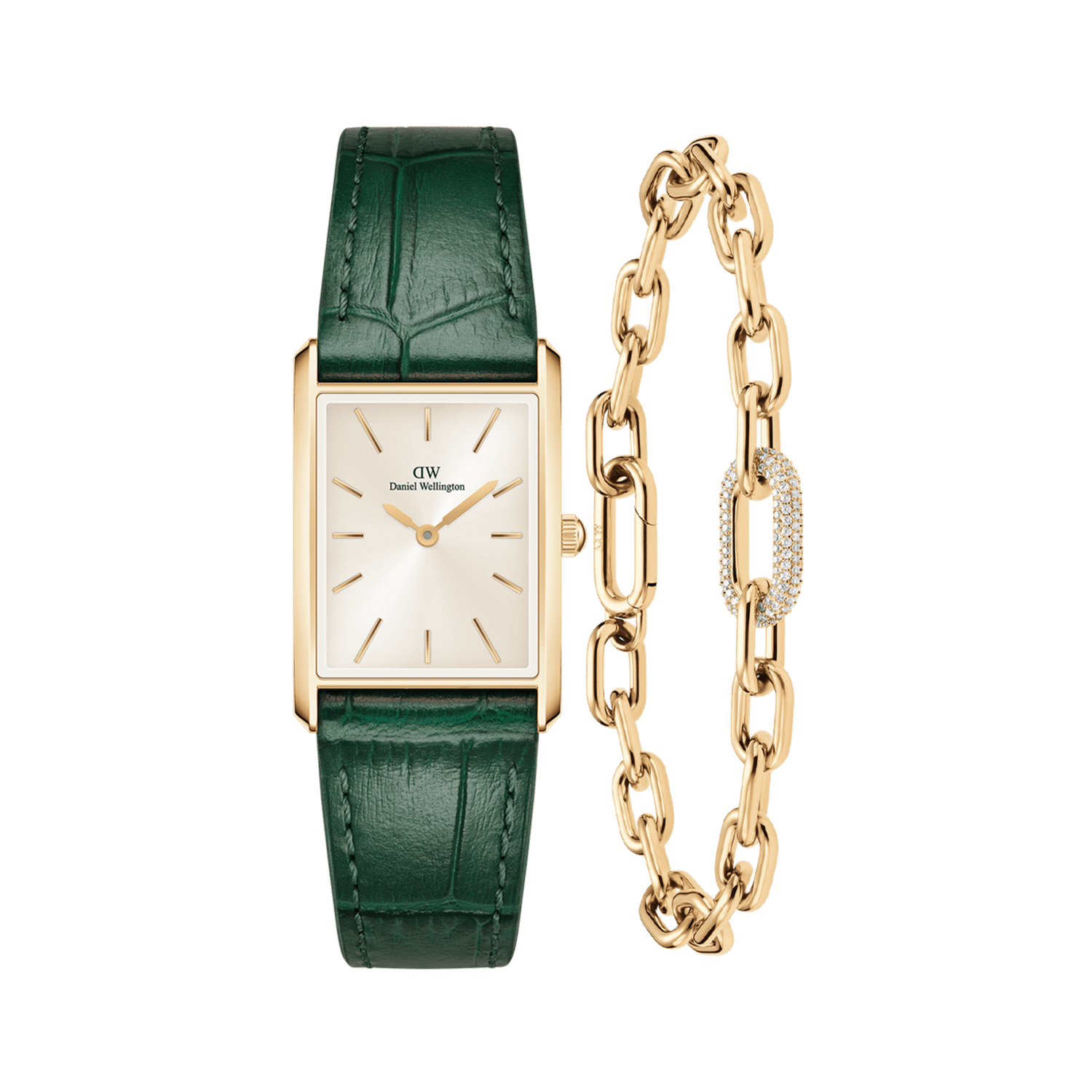 Bound Crocodile Champagne Sunray & Crystal Link Bracelet Gold