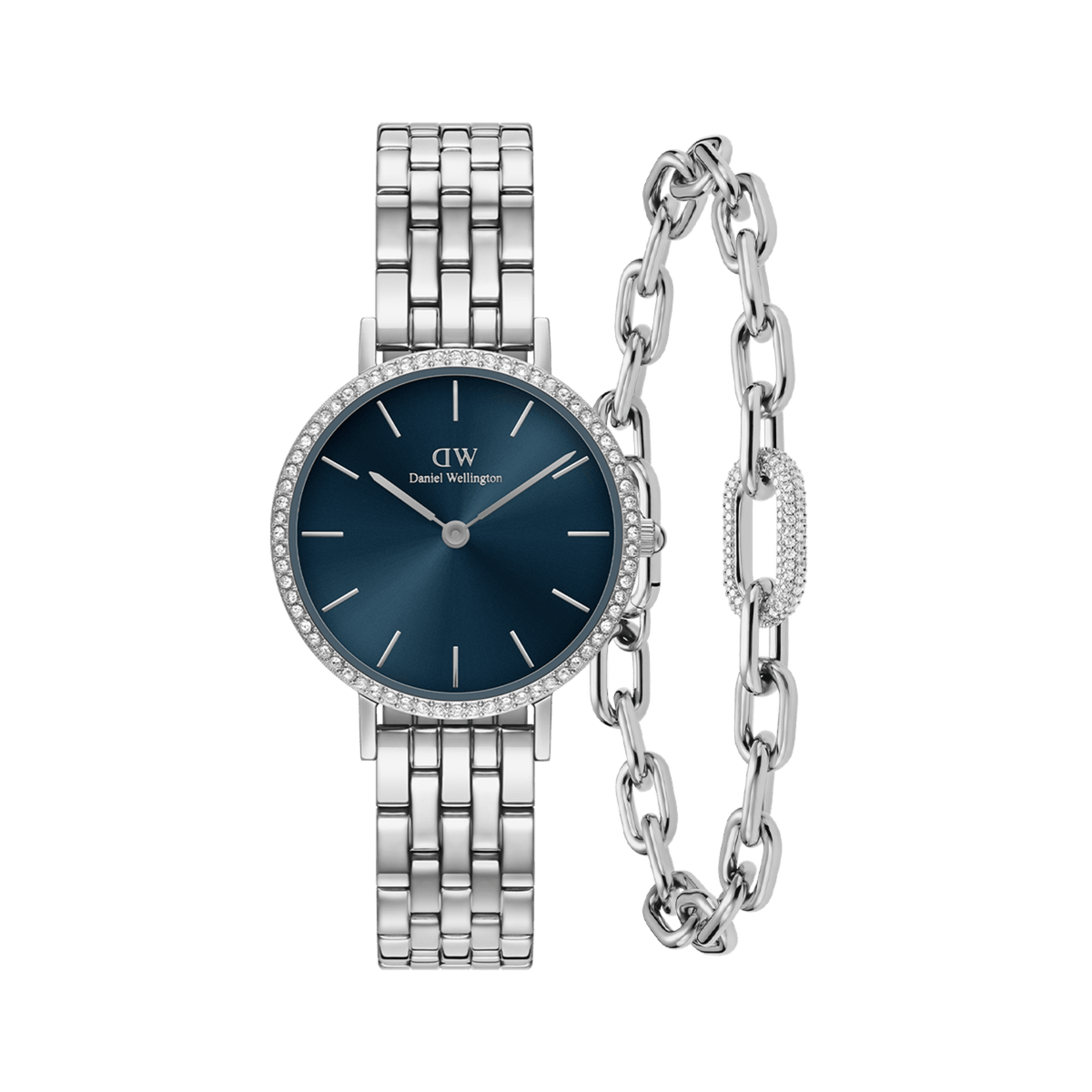 Petite Lumine Bezel 5-Link Arctic S & Crystal Link Bracelet Silver