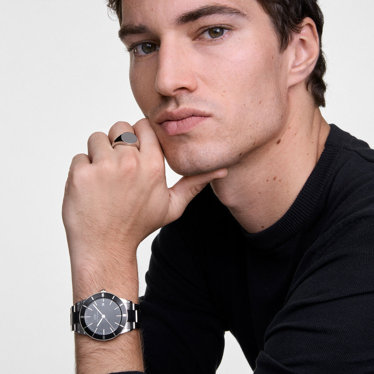 Iconic Paradigma Link Black Enamel & Classic Signet Ring Silver