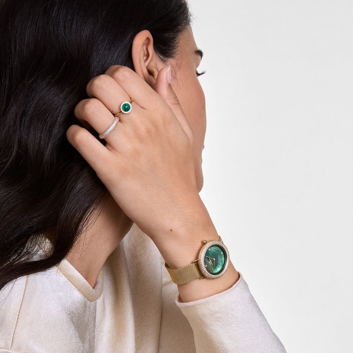 Crystalline Bezel Evergold Green & Audrey Ring Malachite Gold