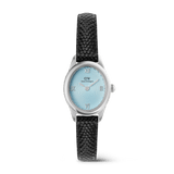 Ophelia Mini Black Lizard Ice Blue Guilloché Silver