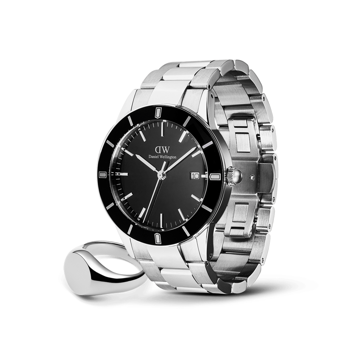 Iconic Paradigma Link Black Enamel & Classic Signet Ring Silver