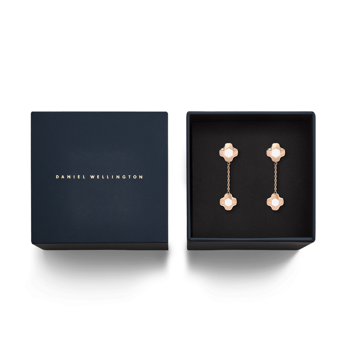 North Star Earrings Drop White Enamel Rose Gold