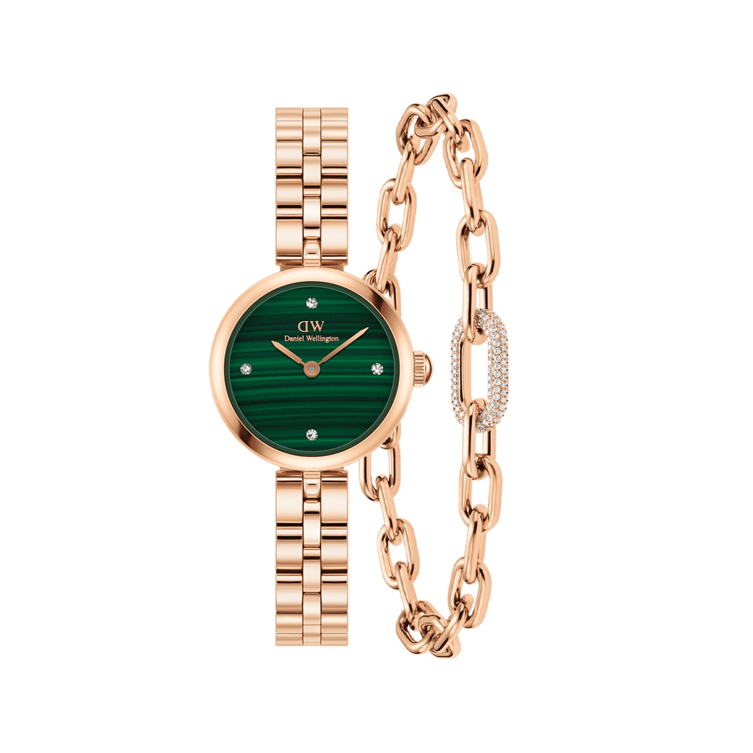 Elan Lumine Malachite & Crystal Link Bracelet Rose Gold