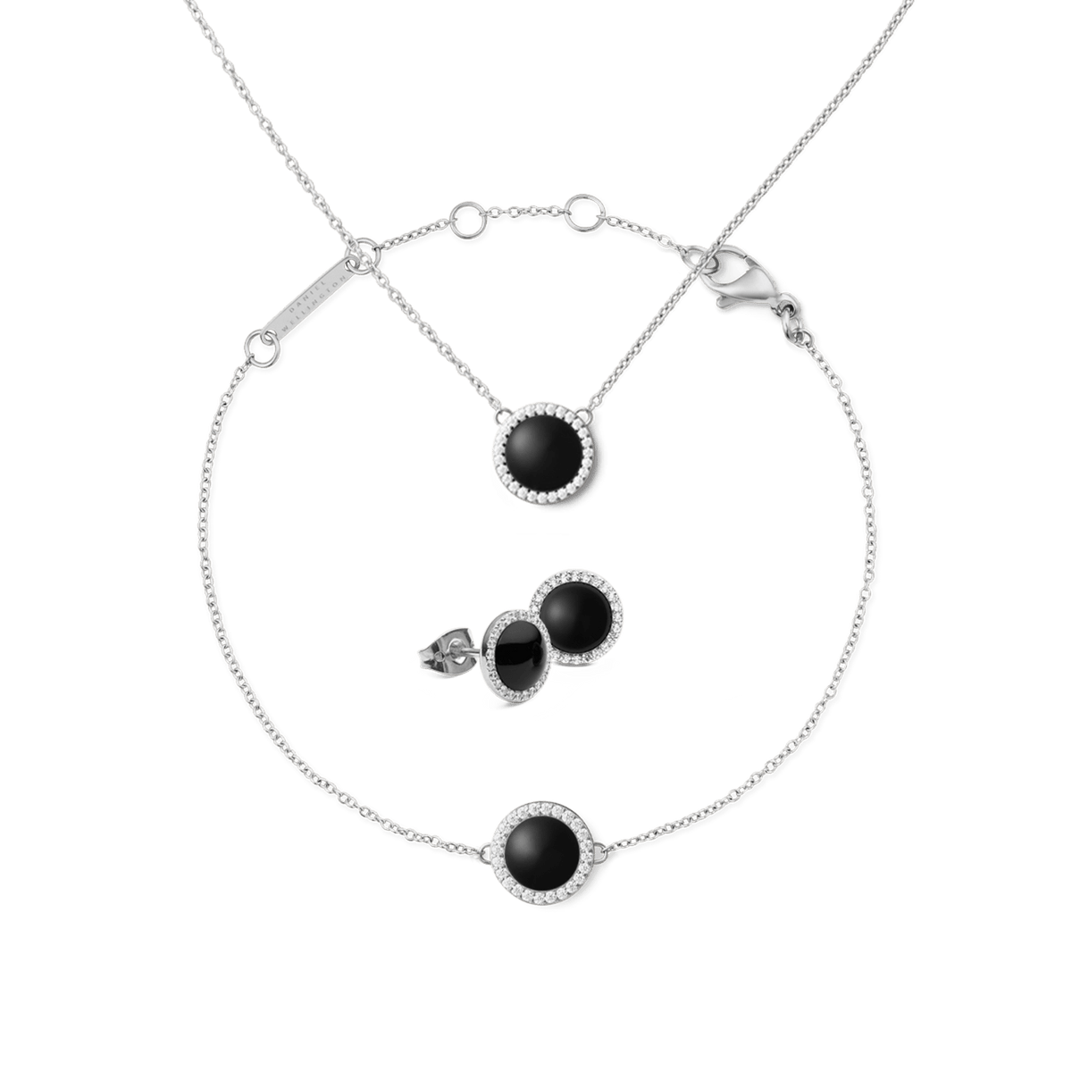 Audrey Earrings + Bracelet + Necklace Black Agathe Silver Set