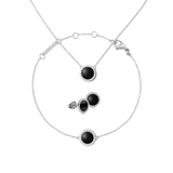 Audrey Earrings + Bracelet + Necklace Black Agathe Silver Set