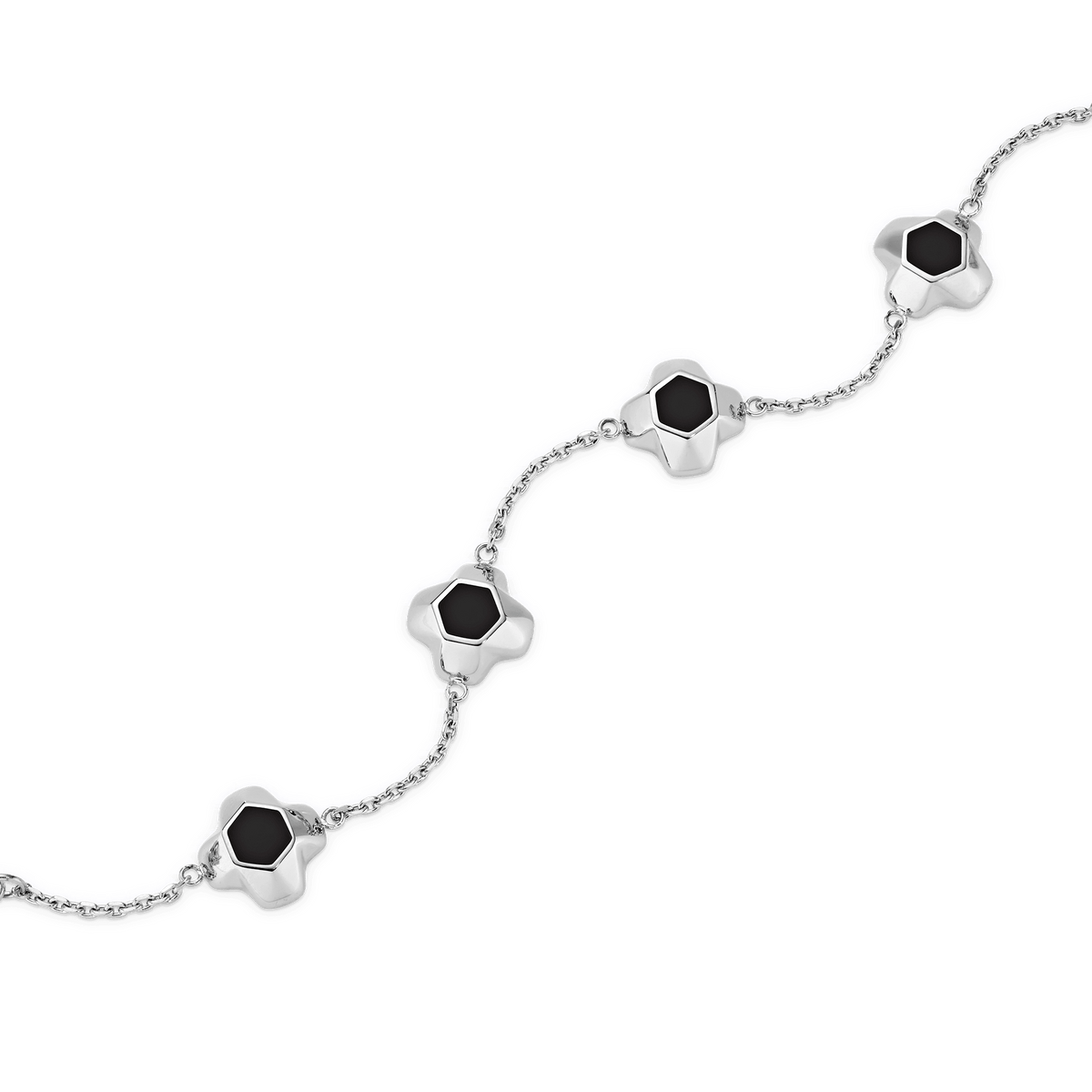 North Star Bracelet 5 Small Black Enamel Silver