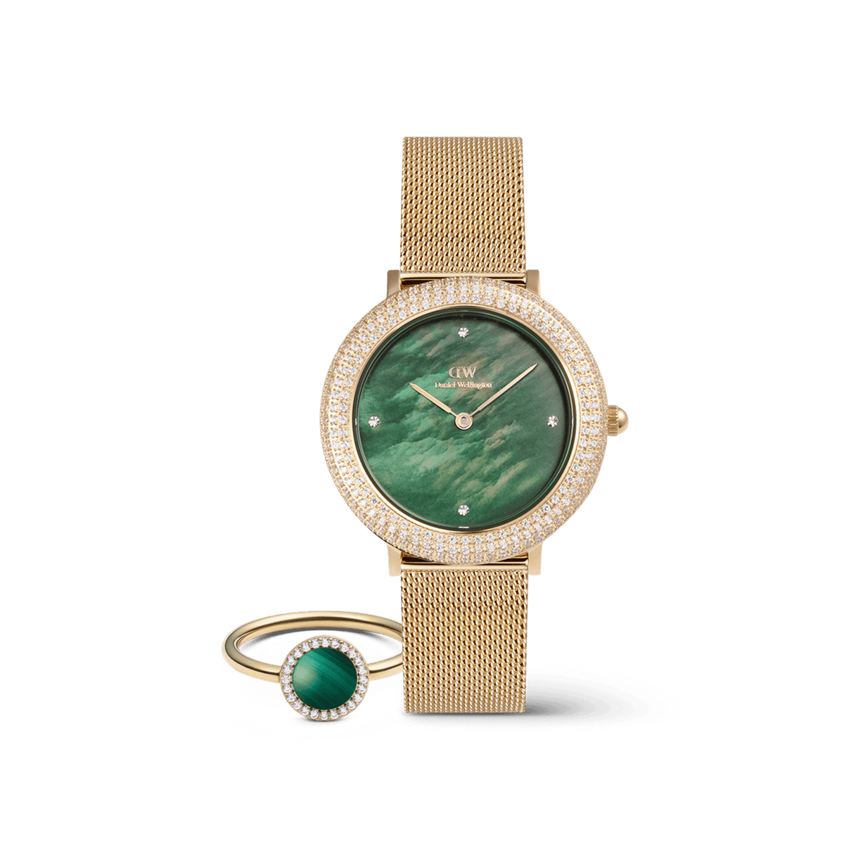 Crystalline Bezel Evergold Green & Audrey Ring Malachite Gold