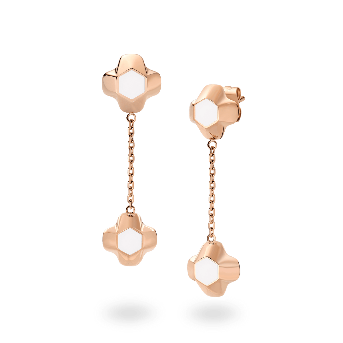 North Star Earrings Drop White Enamel Rose Gold