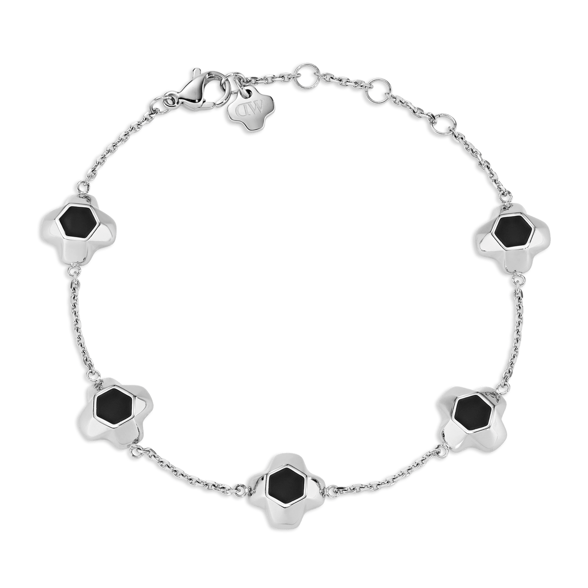 North Star Bracelet 5 Small Black Enamel Silver