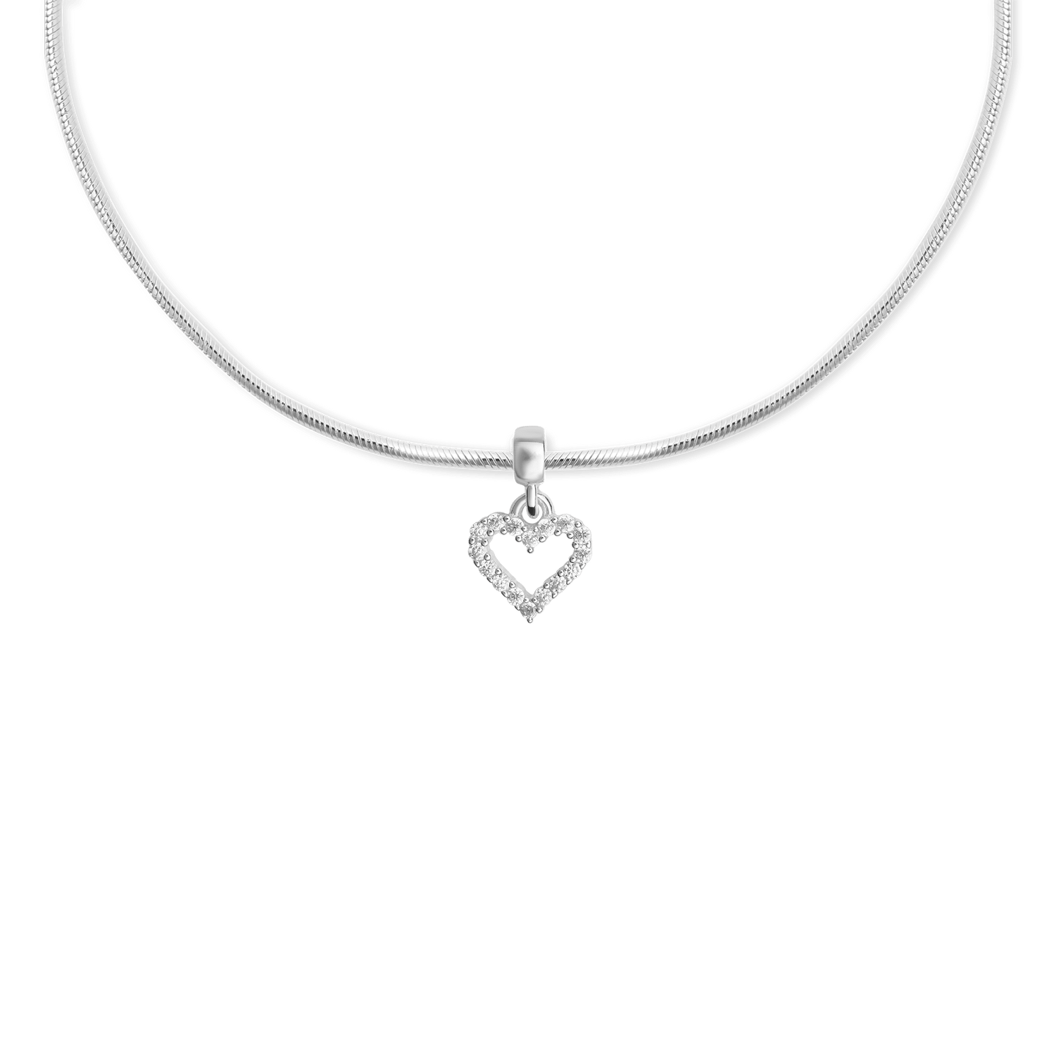 Heart Contour White Crystal Charm S925 Sterling Silver