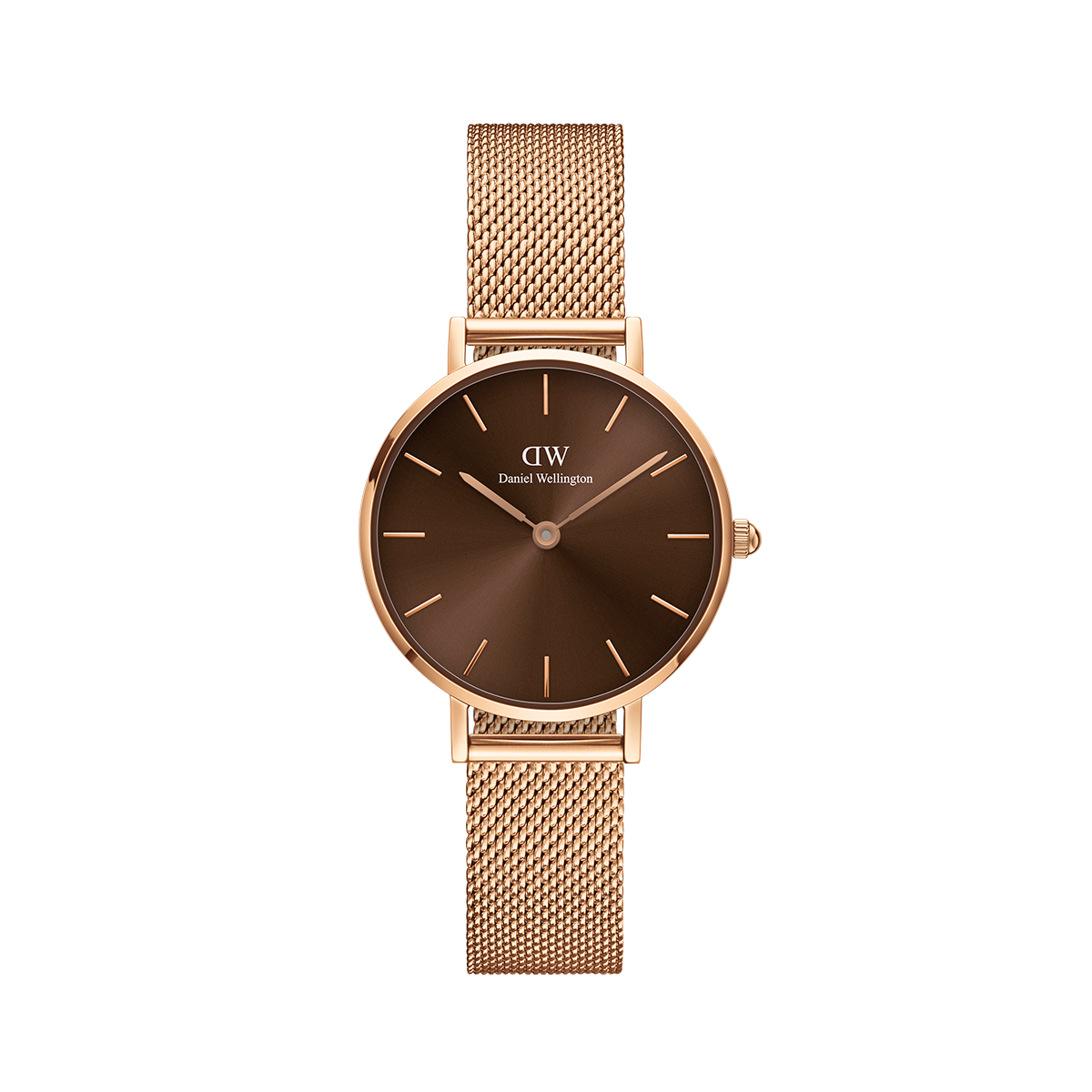 Petite Rose gold watch with amber dial 28mm DW